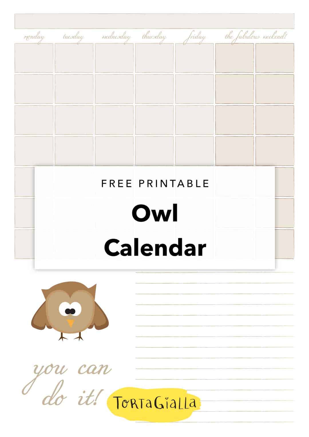 Free printable owl calendar Blog up and ready to go... tortagialla