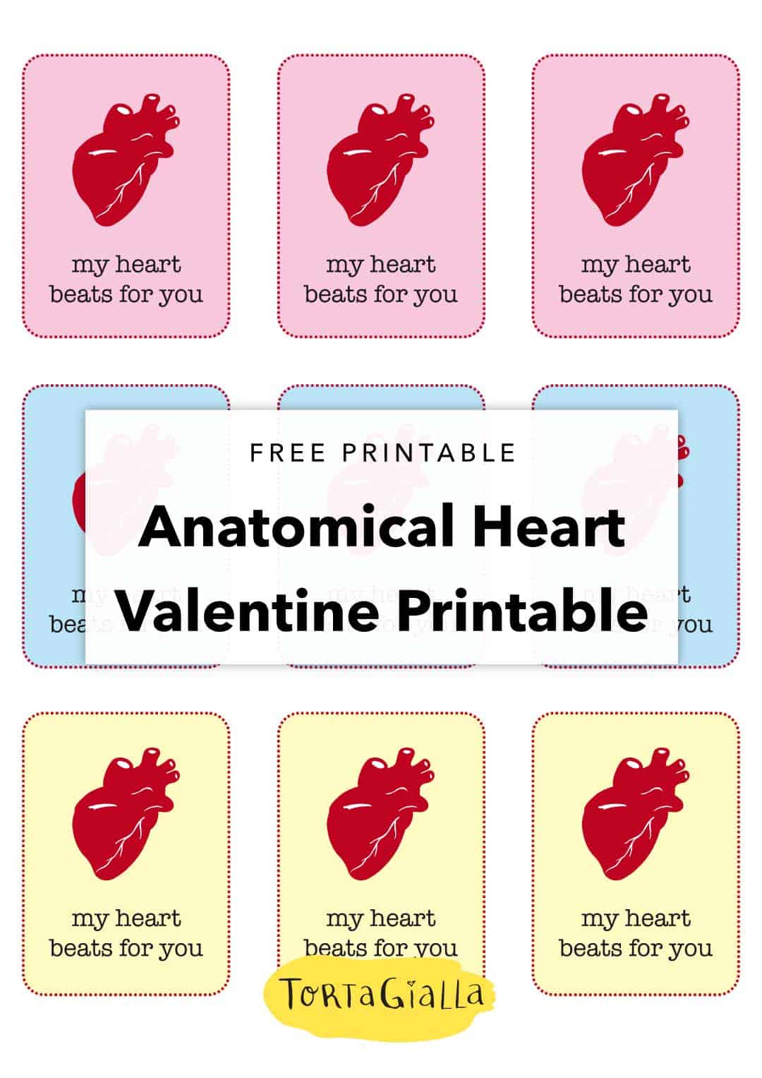 Free Printable - Anatomical Heart Valentine - My Heart Beats For You - tortagialla1080 x 1527