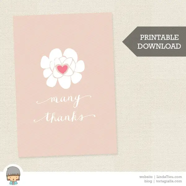 Free Printable Thank You Card – Soft Floral Many Thanks Card