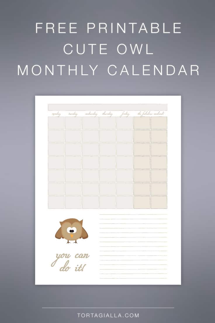 Cute Owl Monthly Calendar Printable | tortagialla