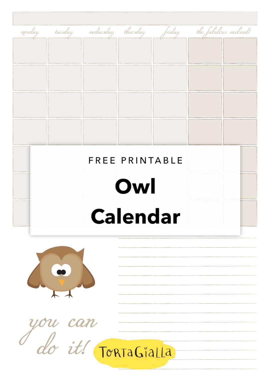 free monthly calendar printable - owl calendar