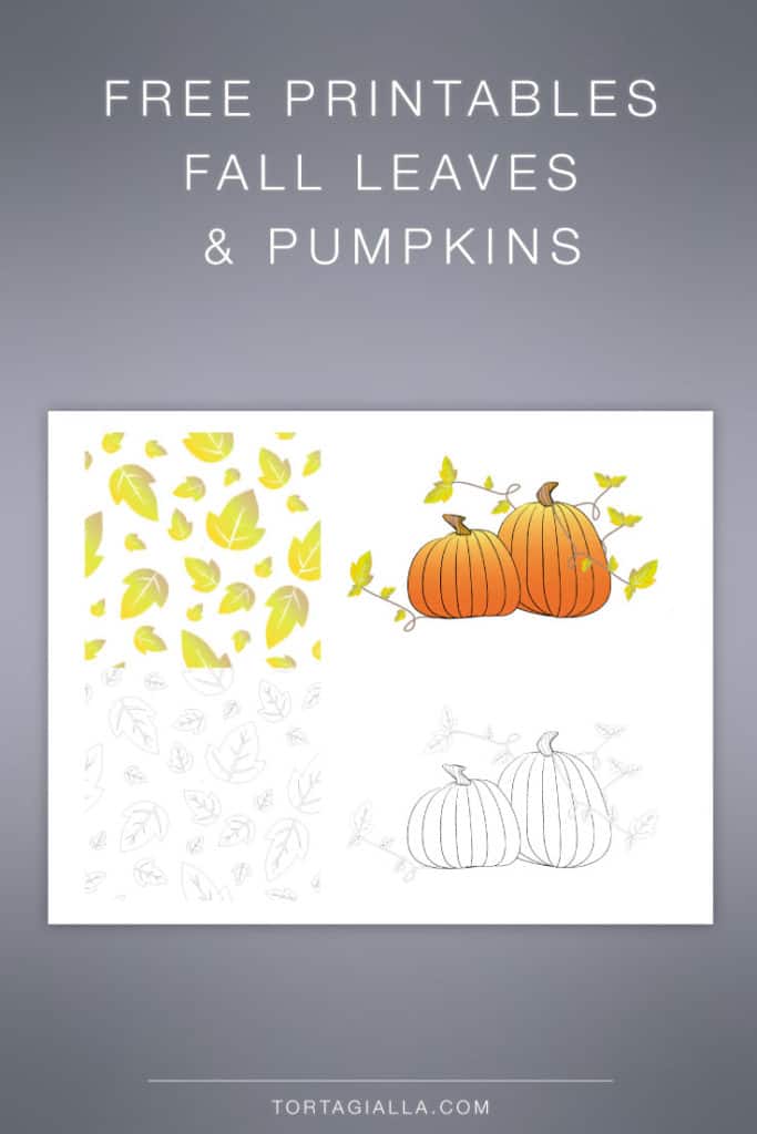 FREEBIE: Fall leaves repeat tile and pumpkins printable in full color and black and white lines.