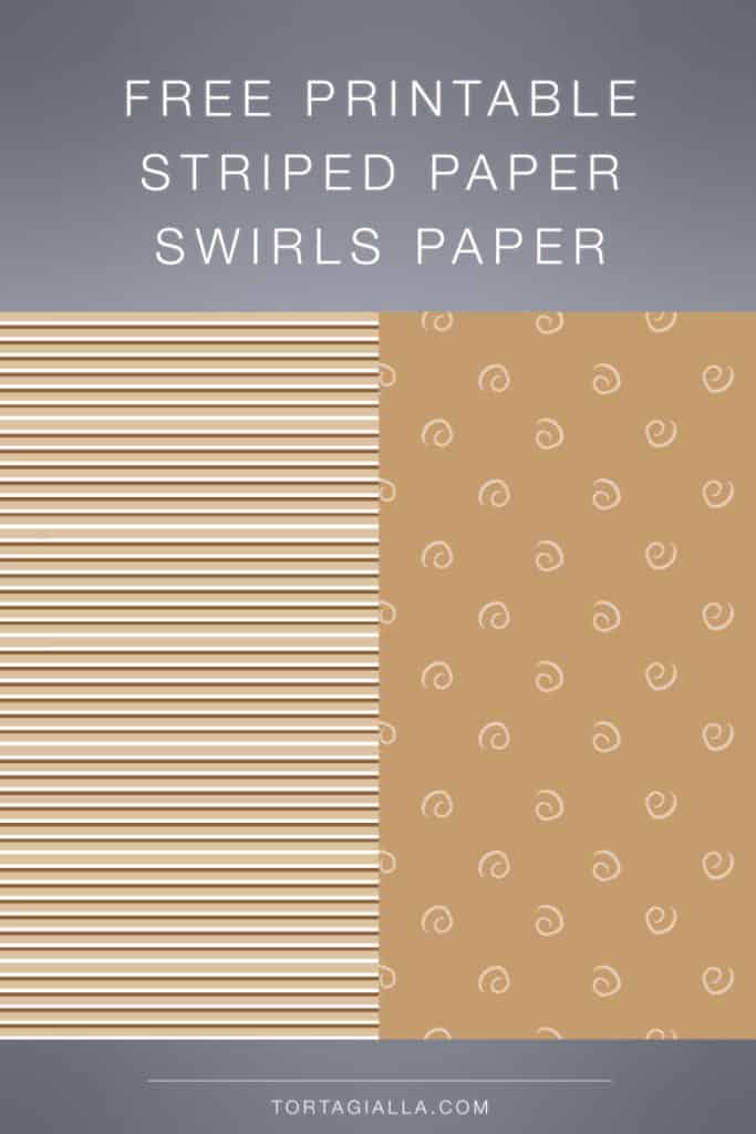 FREE DOWNLOAD: Printable Striped Paper and Swirls Paper in coffee brown color palette.