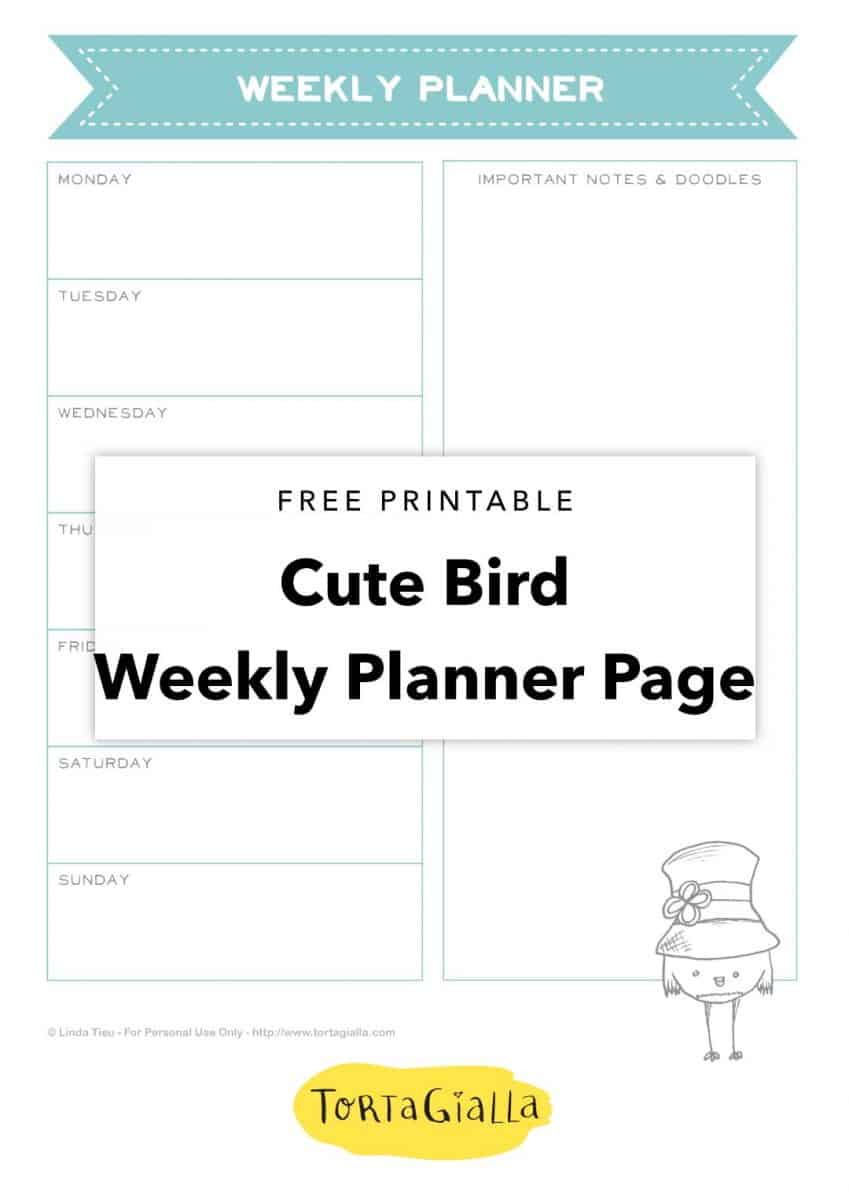 free printable cute bird weekly planner page