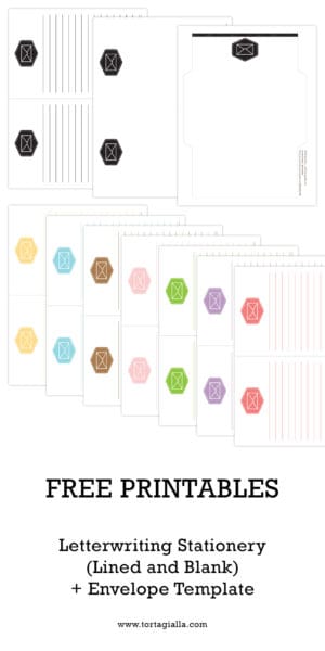 Free Printables on tortagialla.com - The Letter Exchange Stationery Set in a variety of colors - PDF download