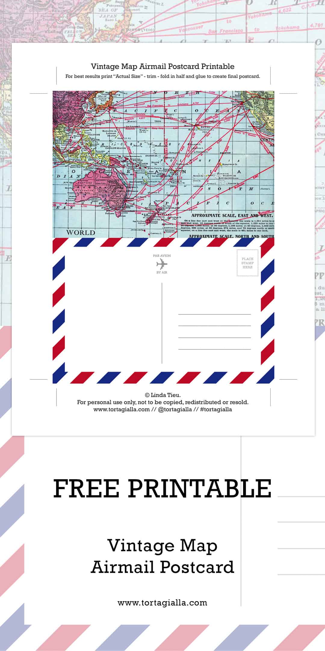 Vintage Map Airmail Postcard Printable PDF - Download on tortagialla.com