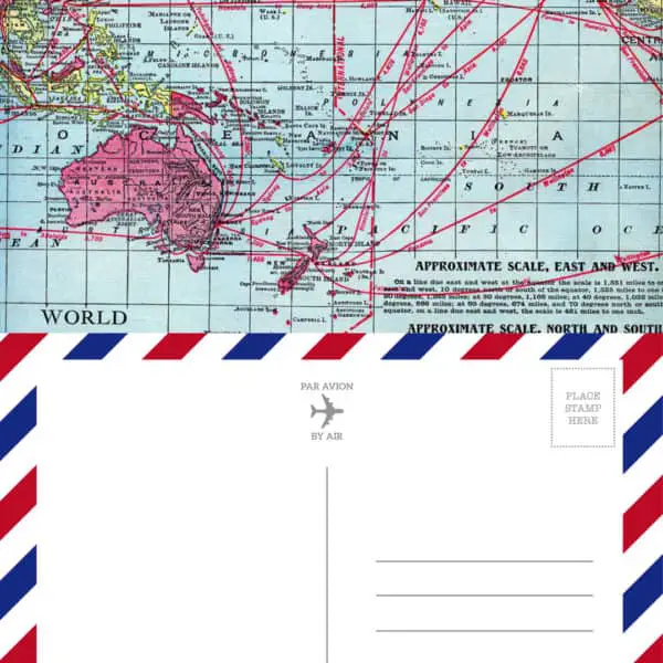 Vintage Map Airmail Postcard - Printable on tortagialla.com