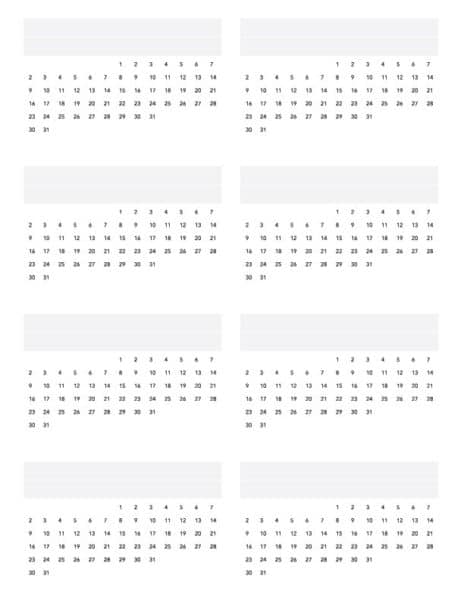 perpetual monthly calendar printable PDF