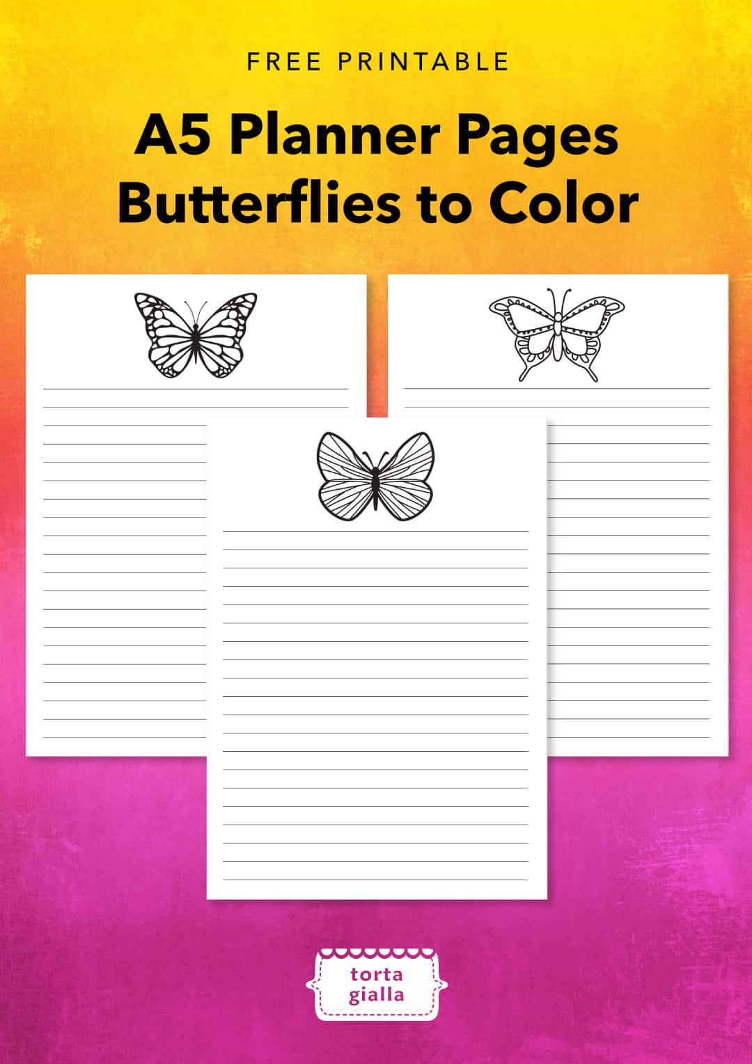 Free Printable - A5 Planner Pages - Butterflies to Color | tortagialla