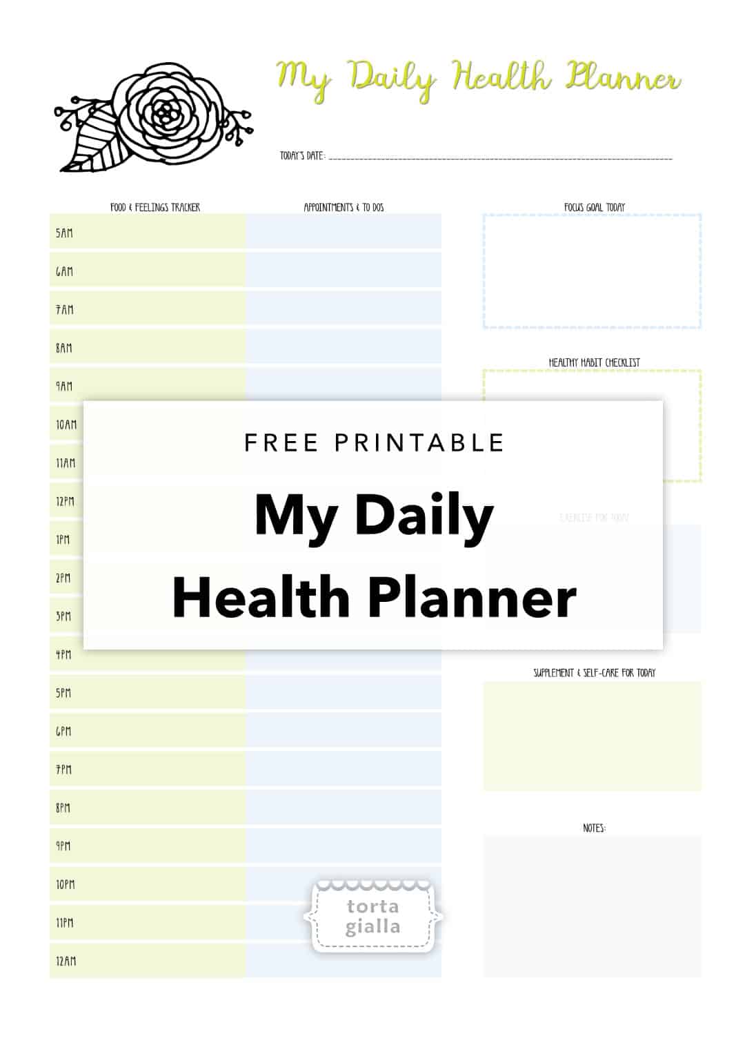 Free Printable - Daily Health Planner Page - tortagialla