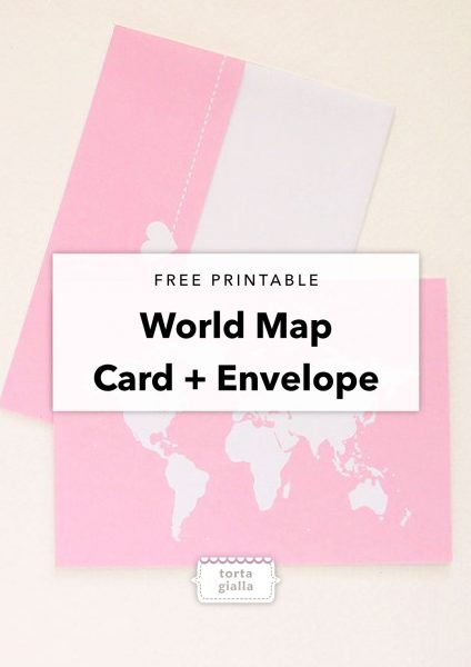 free printable world map card and envelope