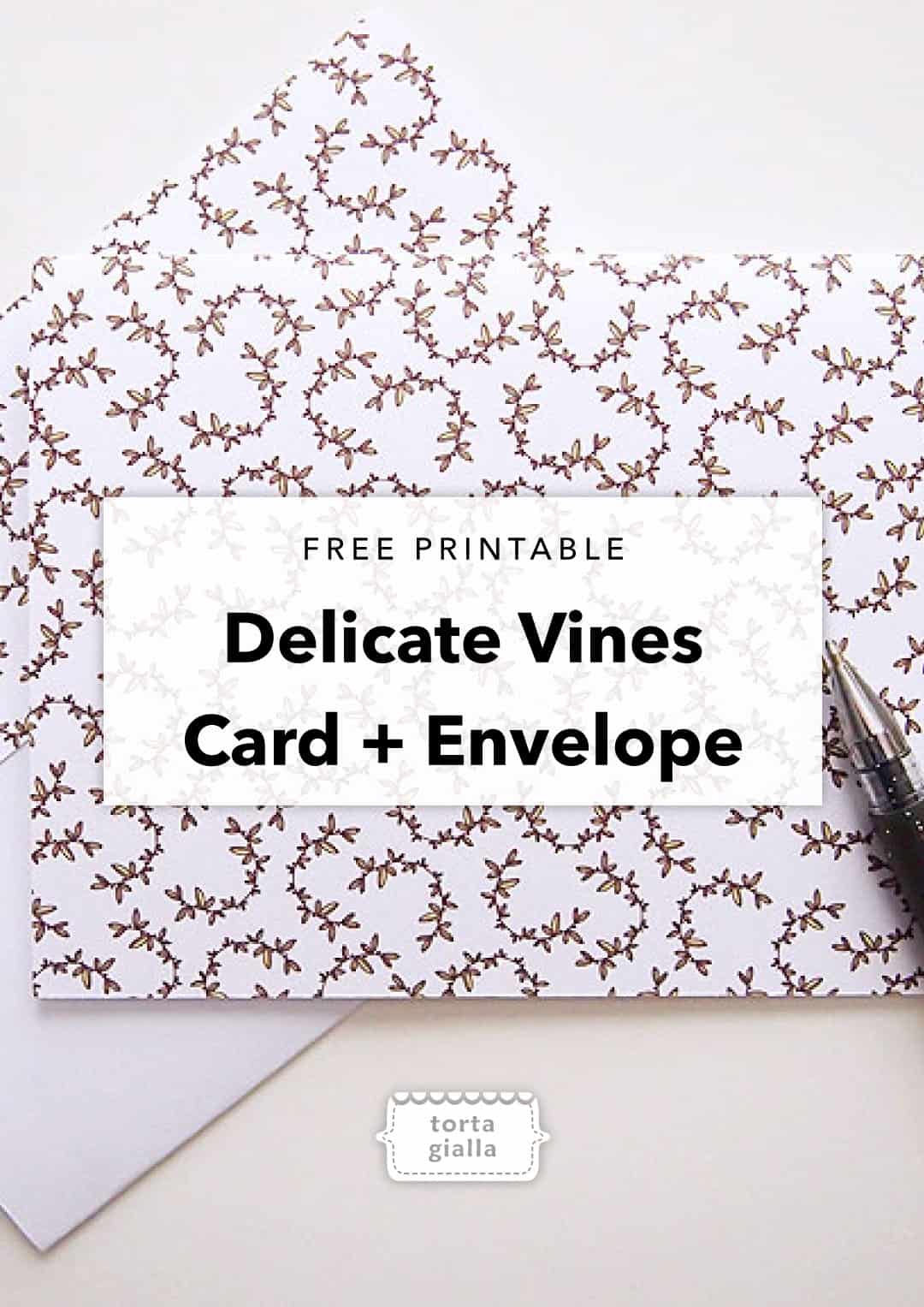 free printable delicate vines card and envelope