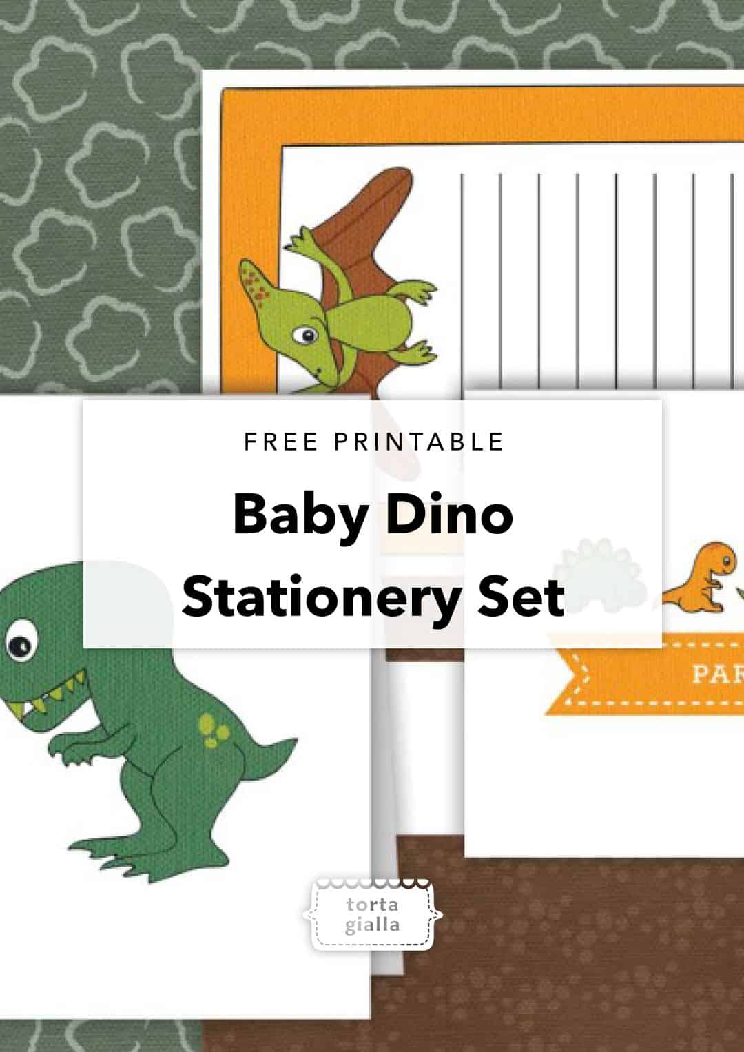 free printable baby dino stationery set