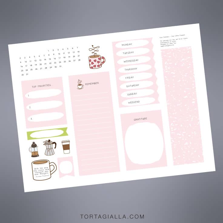Download this free printable pink coffee planner page on tortagialla.com