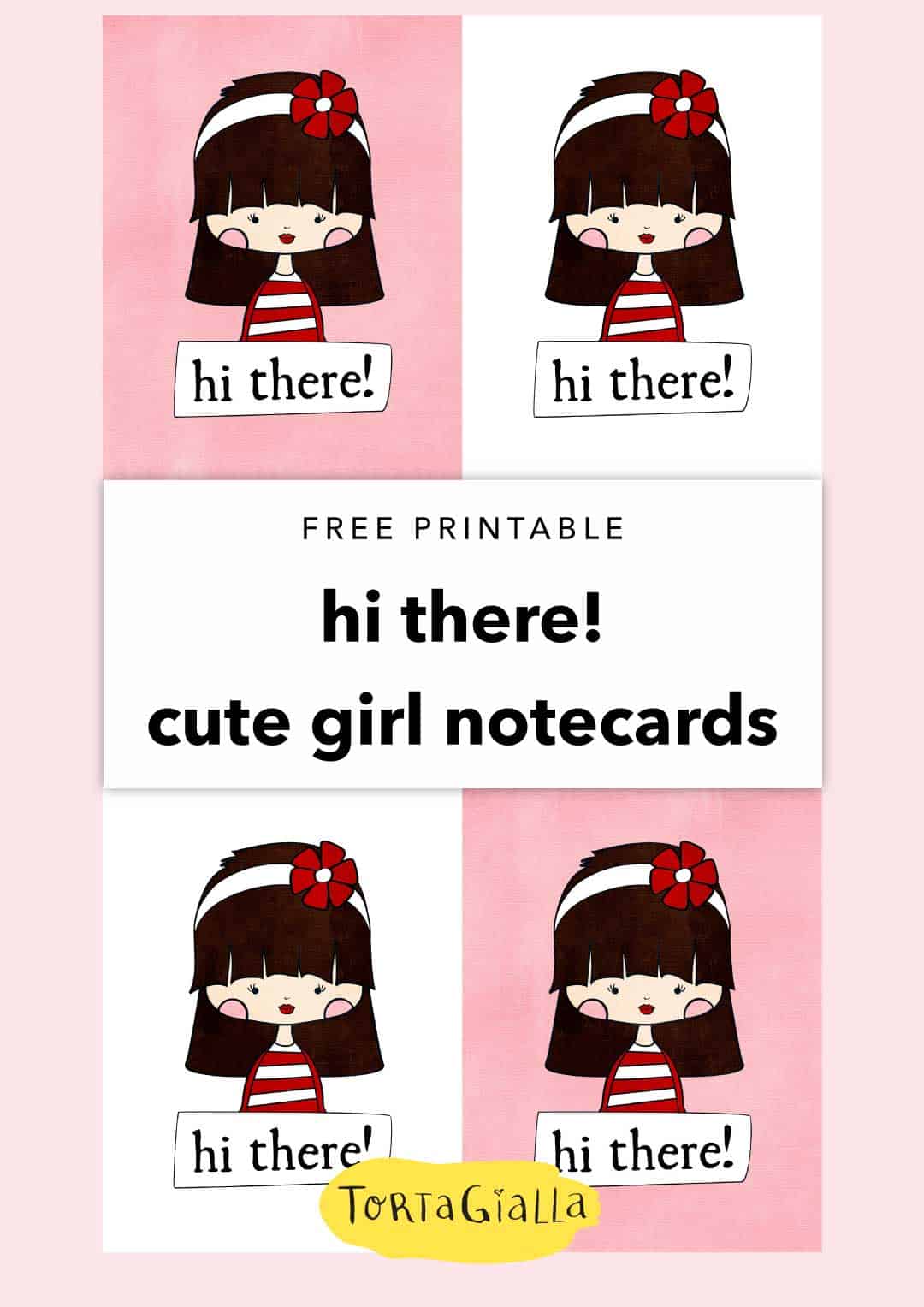 free printable cute girl notecards