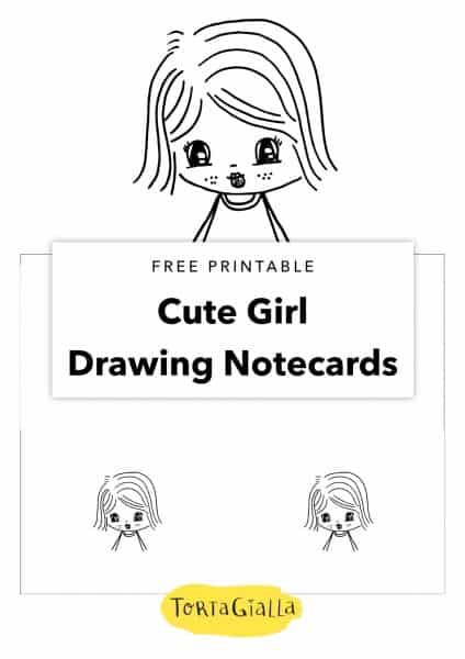 free printable cute girl drawing notecards