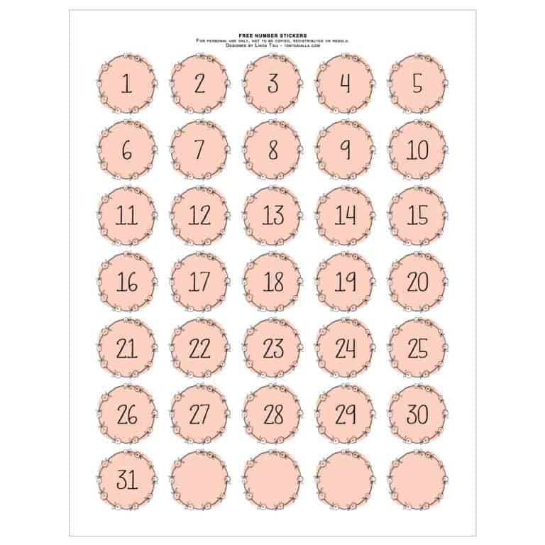 Printable Numbers - Pretty Pink Wreath Style - tortagialla
