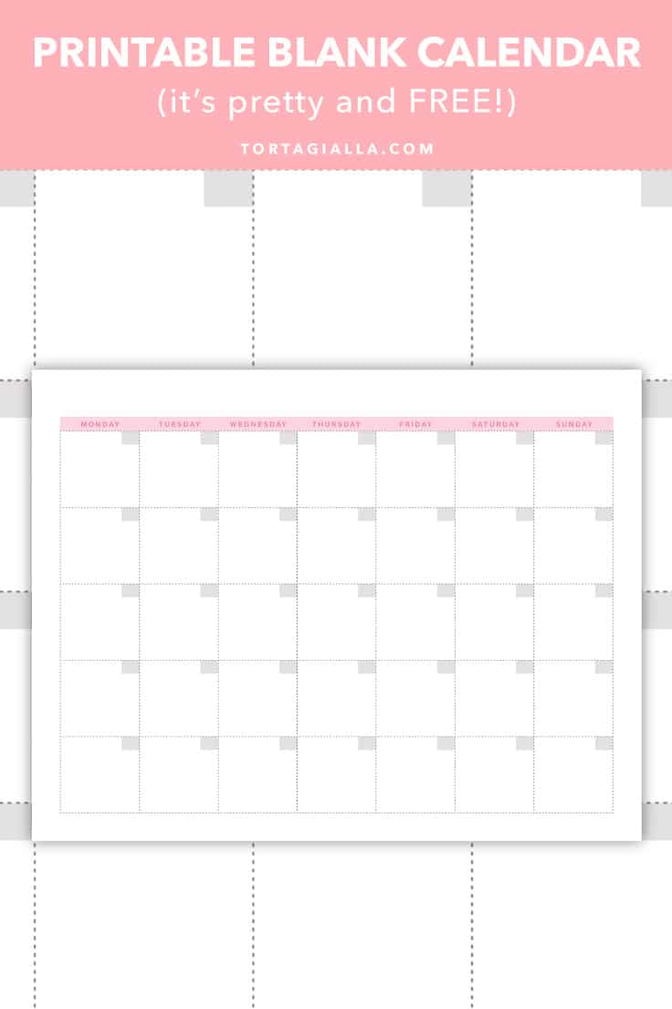 Printable Blank Calendar (it's pretty and FREE!) - Available for free download on tortagialla.com