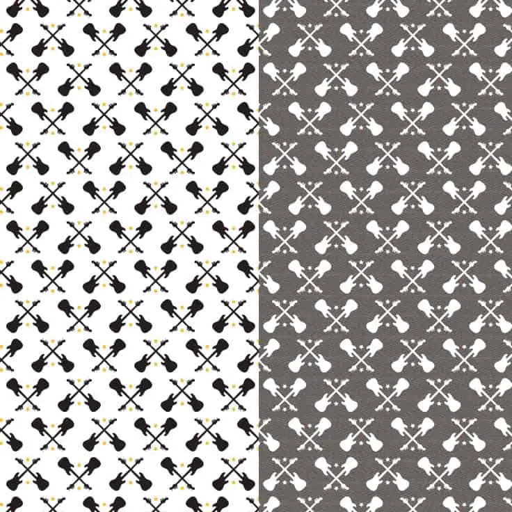 Free printable pattern paper - guitar stars design in white and gray.