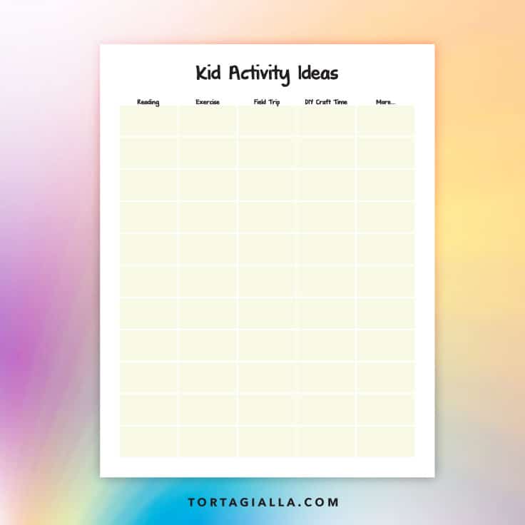 Use this free printable download to brainstorm kid activity ideas, because we need to keep them busy and help them grow and learn at the same time!