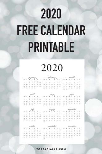 FREE 2020 Printable Yearly Calendar - tortagialla