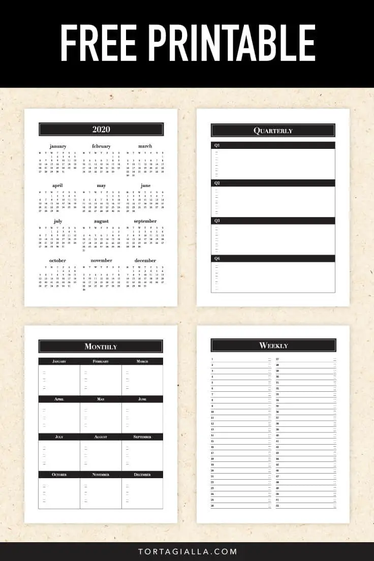Preview of free printables calendar variations - Check out these freebie 2020 printable calendar variations to help with your process of planning the most productive year ever!