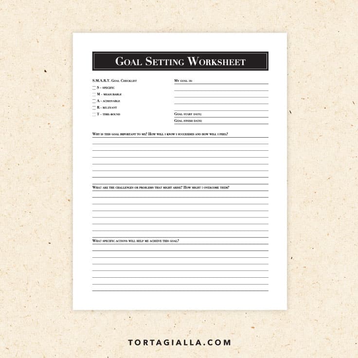 Preview of free goal setting worksheet printable on tortagialla.com