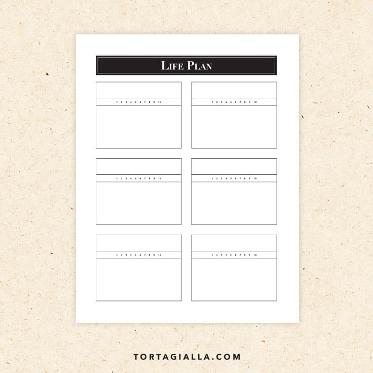 Preview of life planning template pdf with 6 boxes to fill in.