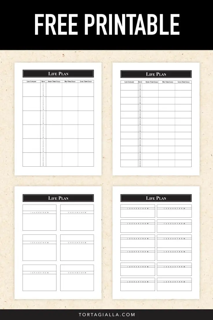 Free life planning template printables on tortagialla.com 