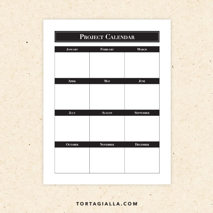 Preview of project calendar printable boxes format month to month.