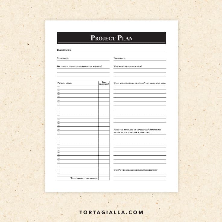 Preview of project planning template printable on tortagialla.com