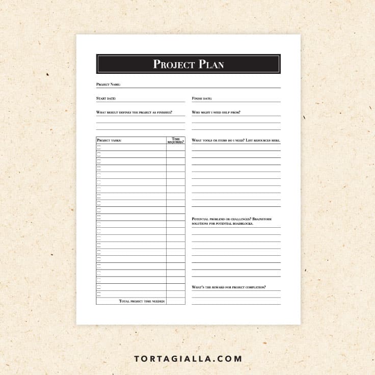 Preview of project planning template printable on tortagialla.com