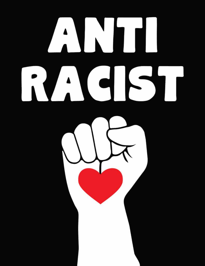 Anti Racist with fist heart design on black