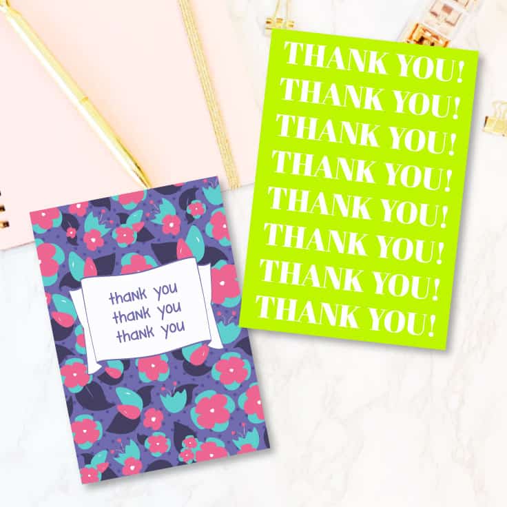 Free Thank You Card Printables feature Tortagialla
