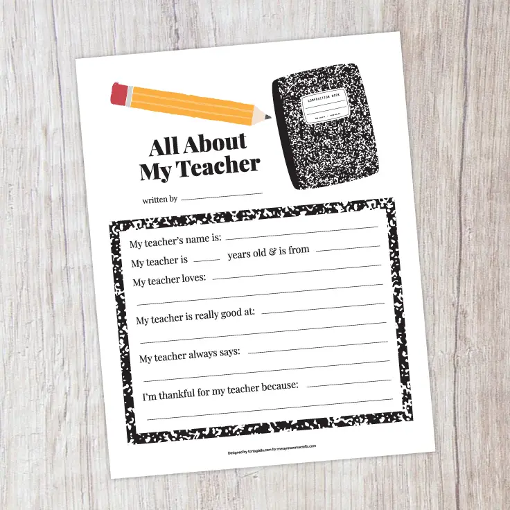 Freebie all about my teacher printable on messymommacrafts.com 