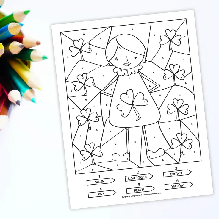 Free St. Patrick's Day color by number printables on messymommacrafts.com 