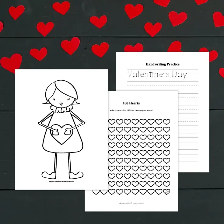 Freebie Valentine's Day printables for preschoolers on messymommacrafts.com 