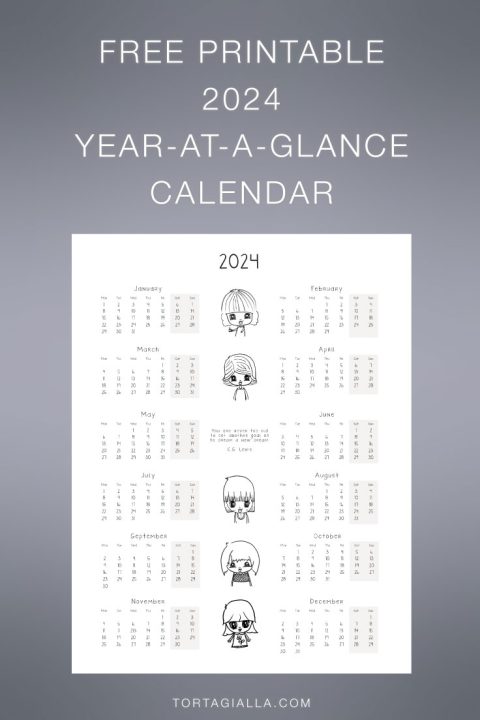 Free Printable 2024 Year At A Glance Calendar tortagialla