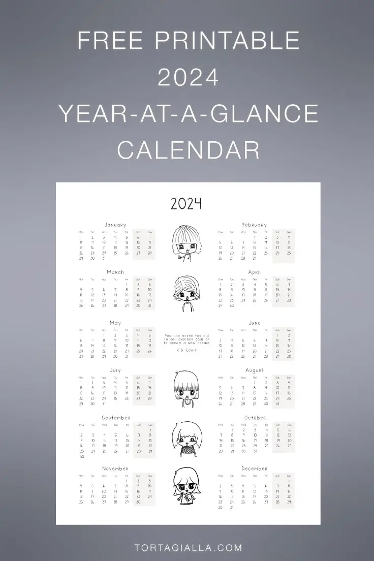 Free Download: 2024 year at a glance calendar download on tortagialla.com